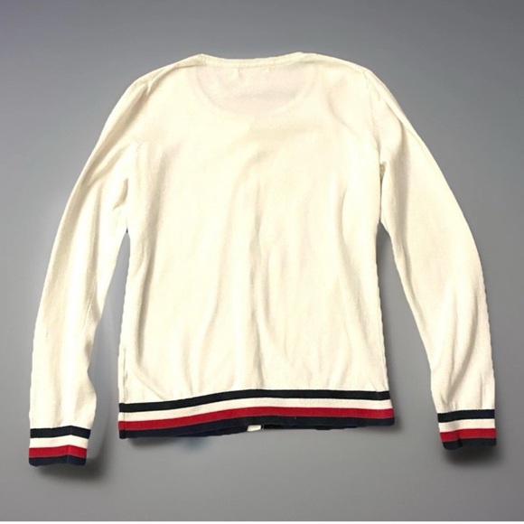 Tommy Hilfiger Women’s White Cardigan With Red & Blue Stripes - Picture 2 of 5